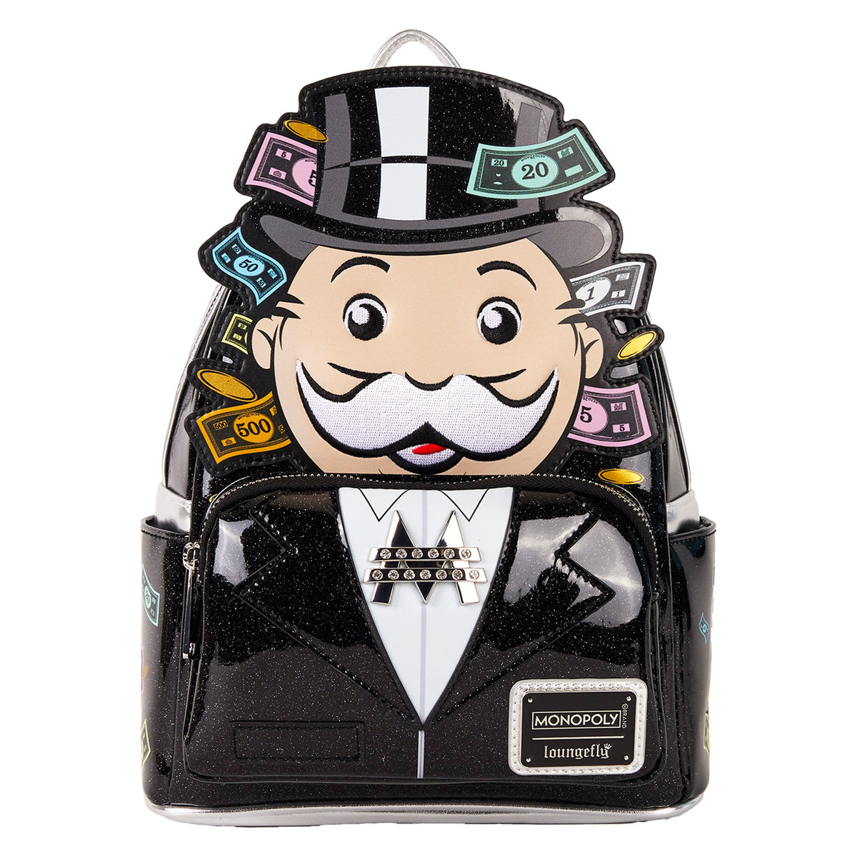★LOUNGEFLY★Monopoly 90th Anniversary Crossbody Bag Monopoly 90th Anniversary Top Hat Glitter Figural Crossbody
