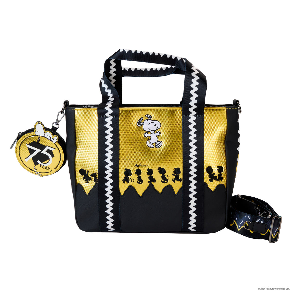 Peanuts 75th Anniversary Snoopy Gang Loungefly Tote Bag With