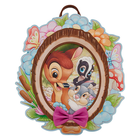 bambi mini backpack Loungefly Disney Cameo Made of faux leather featuring a top zipper closure and front zippered pocket Bambi Springtime Mini Backpack |